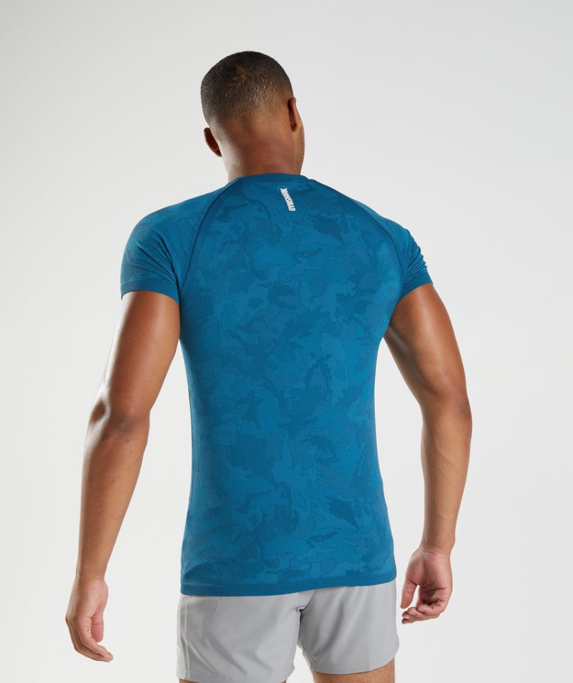 Men's Gymshark Geo Seamless T-Shirts Blue | NZ 0SYKUP